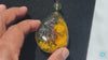 Green Amber Dominican Pendant Hand Carved 3d Flowers and Butterfly on Dominican Amber