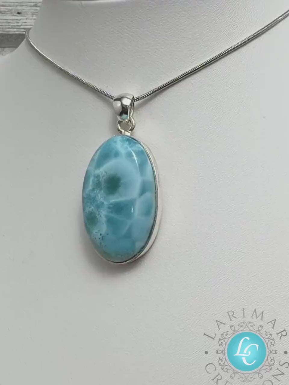 AAA Larimar Pendant, Sterling Silver, Dominican Blue Stone