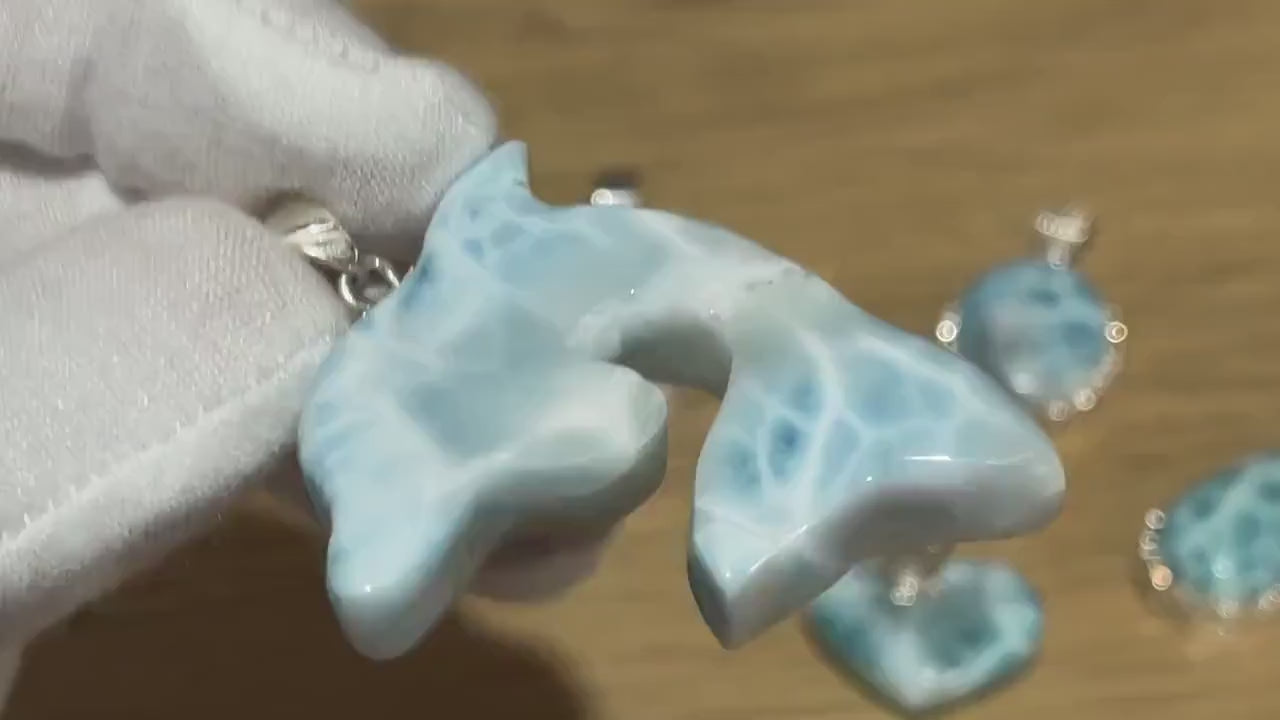 Larimar Dolphin Pendant Necklace, Sterling Silver Teardrop Jewelry
