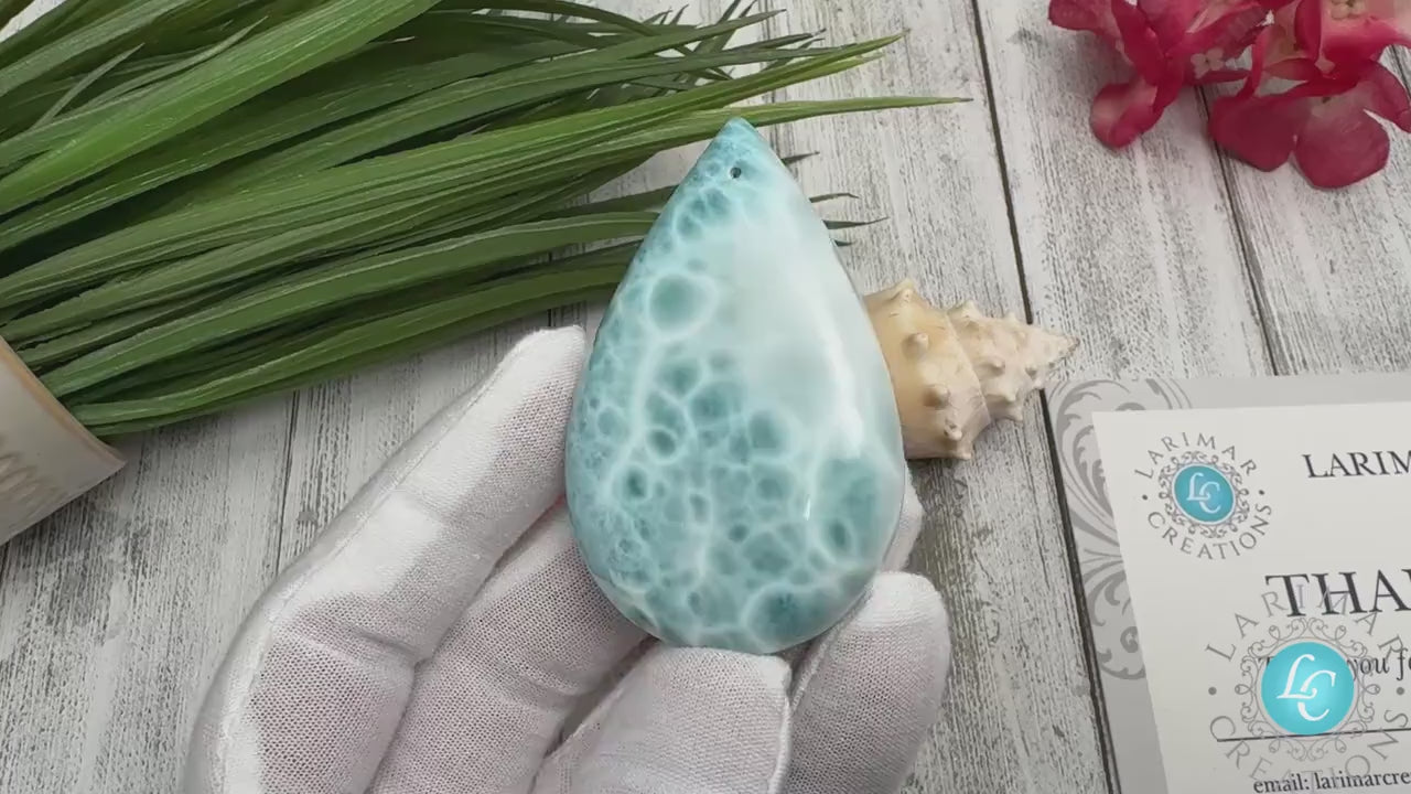 Super Blue Larimar Cabochon – 368 Carat Large Natural Dominican Larimar | High-Quality Collector’s Gemstone