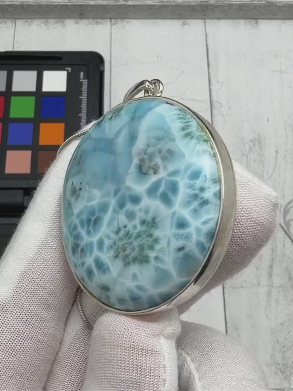 Large Round Larimar Pendant 925 Sterling Silver - Polished Blue Dominican Gemstone Necklace Handmade Jewelry