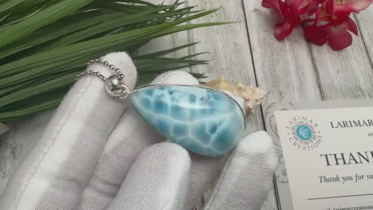 Larimar Teardrop Necklace: Sterling Silver Boho Jewelry