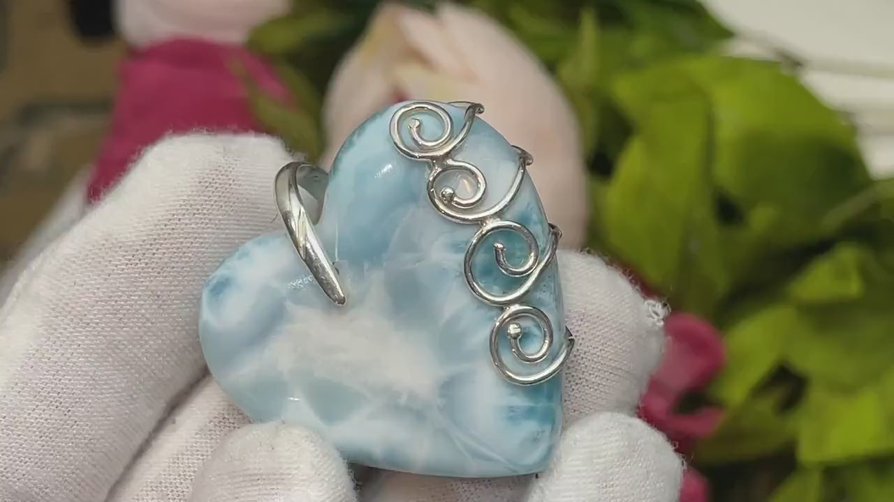 Larimar heart Necklace, Big Natural Larimar Heart, Larimar pendant, Larimar Christmas, Larimar both sizes polished heart 925 sterling silver