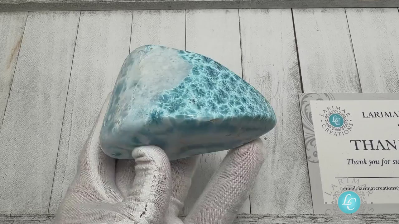 AAA Polished Larimar Cabochon – 407g Large Blue Atlantis Stone, High-Grade Gemstone for Jewelry Making or Crystal Collectors