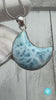 Handmade Larimar Moon Pendant, Sterling Silver Boho Necklace, Blue Larimar Jewelry, Large Cabochon, Moon Shape, Gift for Her, Unique Larimar