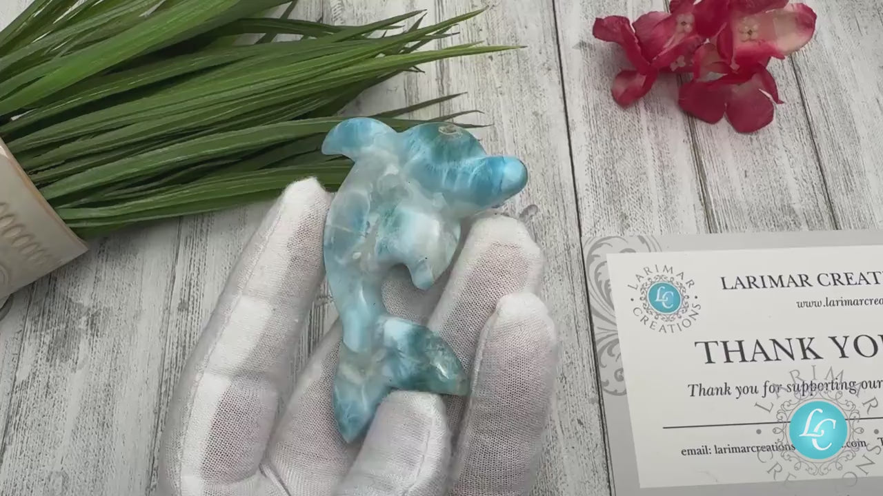 Dolphin Larimar Pendant | Hand-Carved Blue Larimar Necklace | Unique Ocean Animal Jewelry | Caribbean Gemstone Gift | AAA Quality