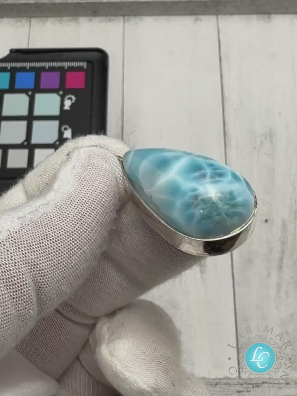 Larimar Pendant 925 Sterling Silver Big Rectangle Double Sided Polished Dominican Gemstone Necklace