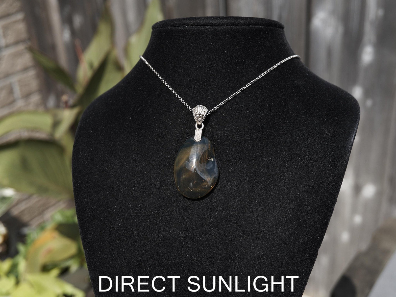 Rare Blue Amber Pendant - 925 Sterling Silver Bail - Larimar Creations