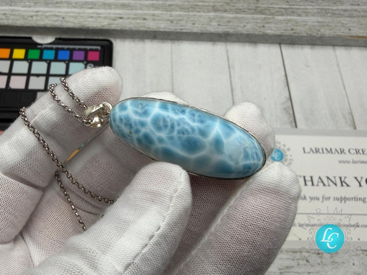 Sterling Silver Larimar Teardrop Pendant Necklace - Larimar Creations