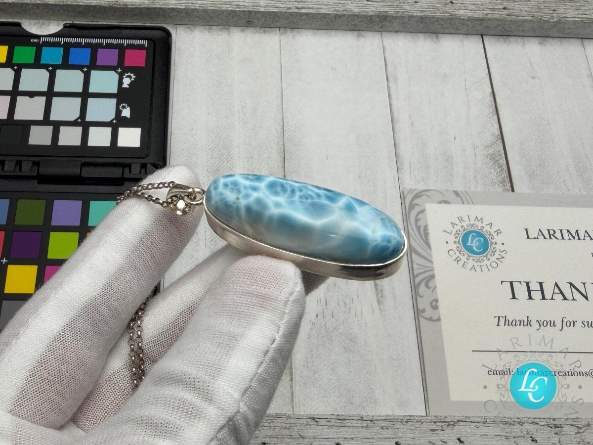 Sterling Silver Larimar Teardrop Pendant Necklace - Larimar Creations