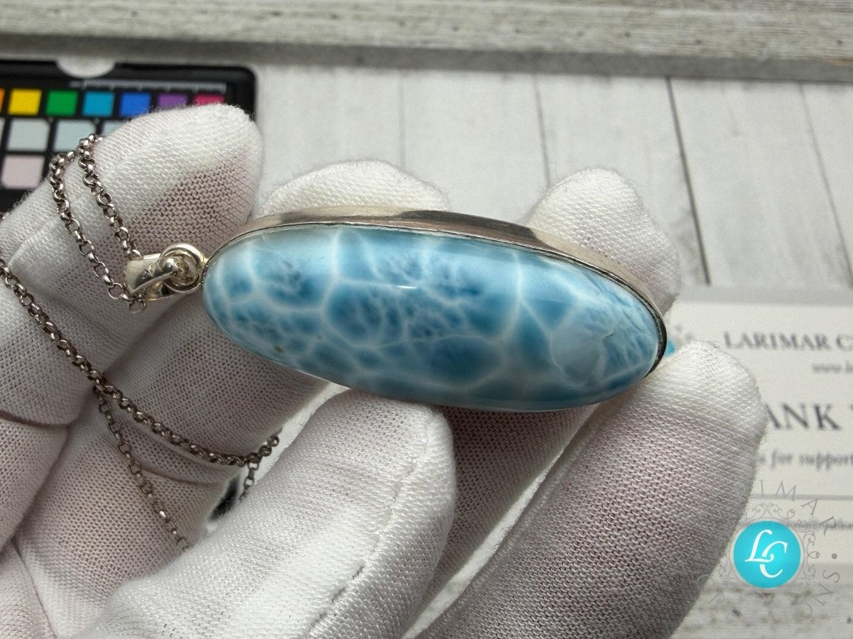 Sterling Silver Larimar Teardrop Pendant Necklace - Larimar Creations