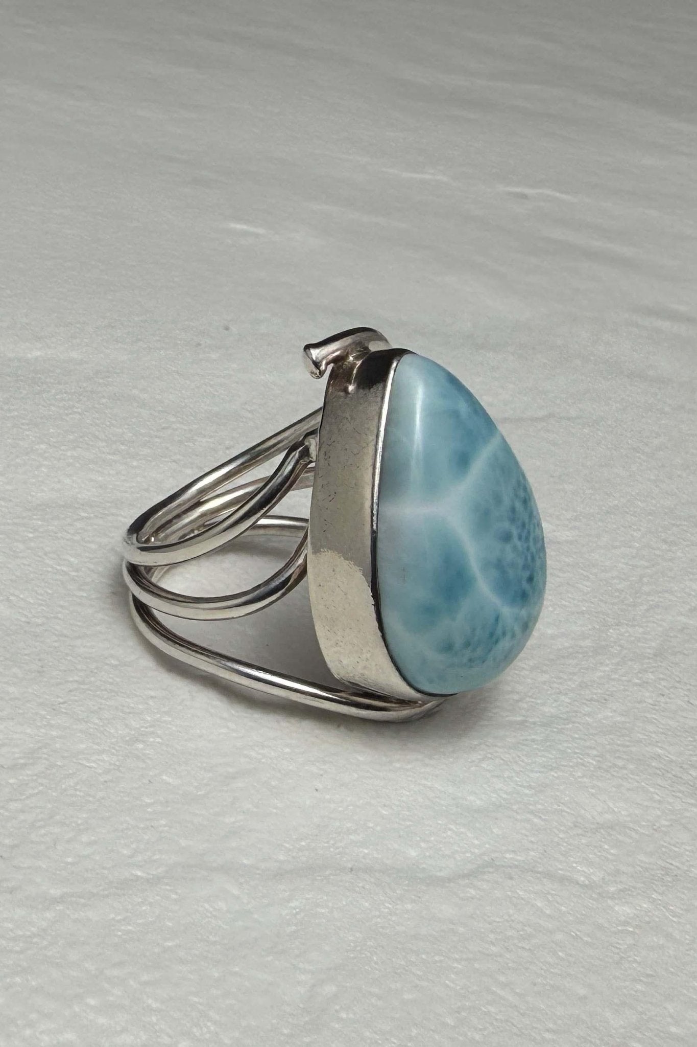 Sterling Silver Larimar Teardrop Ring Size 6.3/4 - Larimar Creations