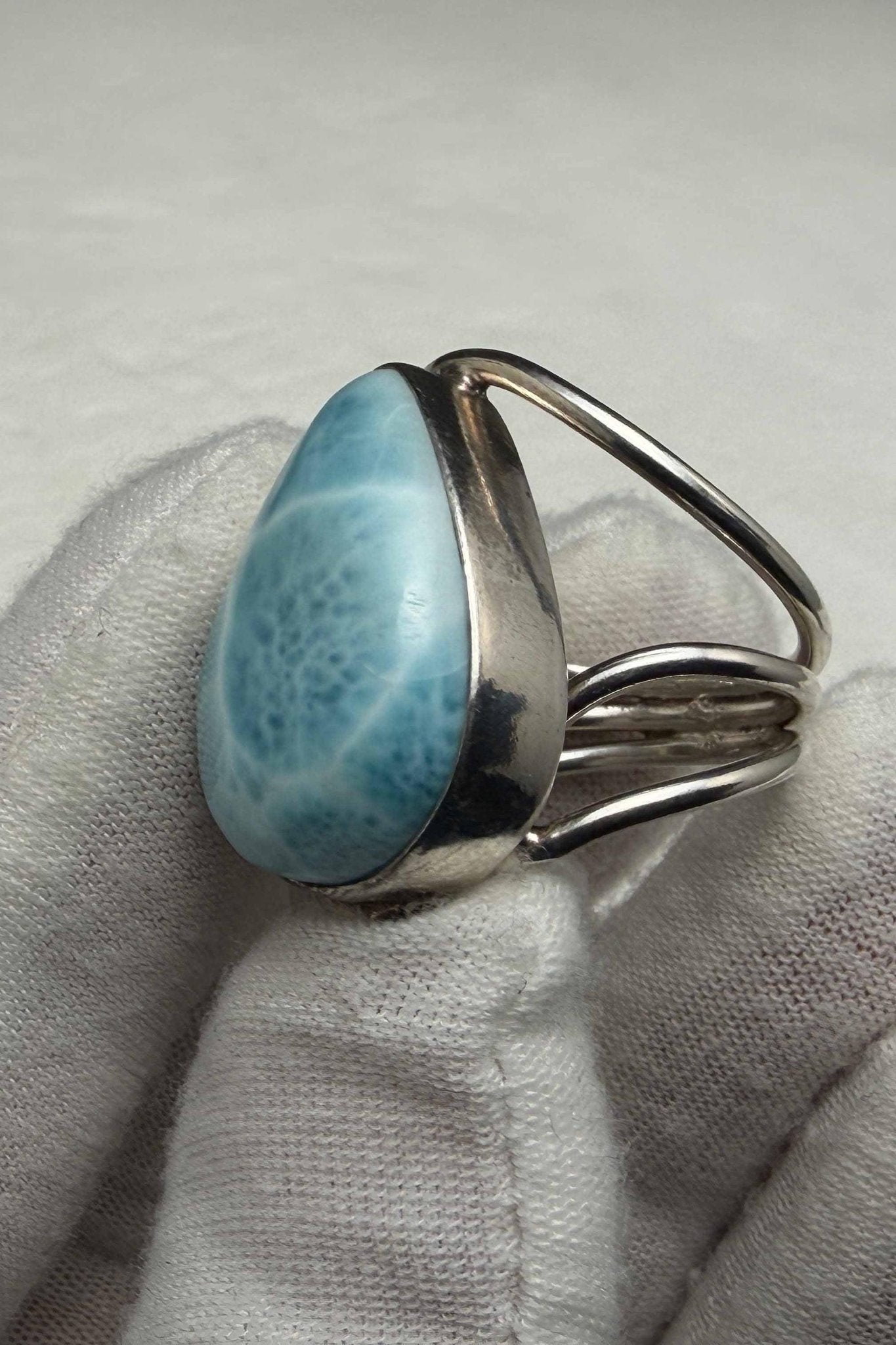 Sterling Silver Larimar Teardrop Ring Size 6.3/4 - Larimar Creations