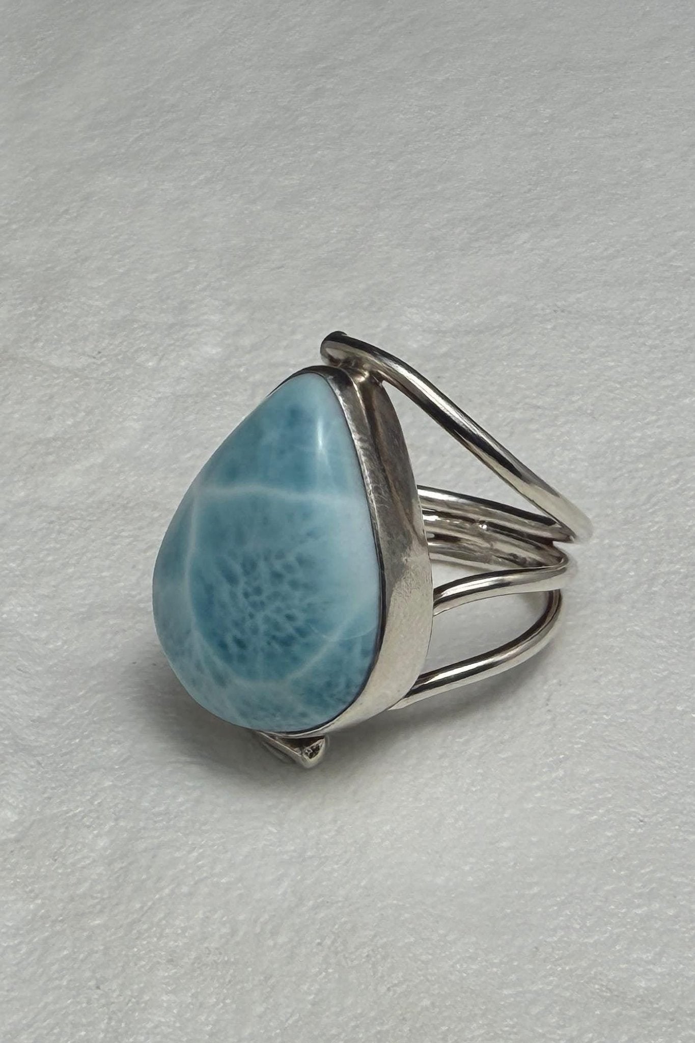 Sterling Silver Larimar Teardrop Ring Size 6.3/4 - Larimar Creations