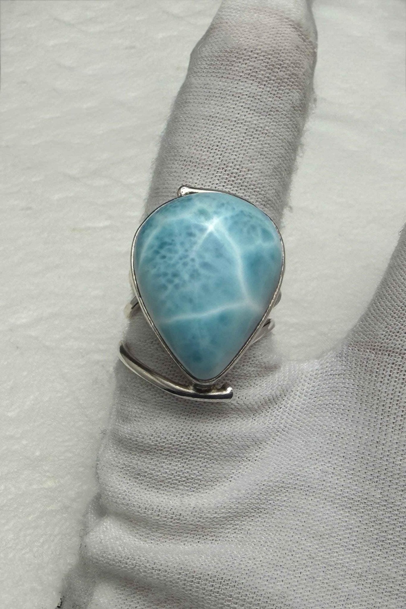 Sterling Silver Larimar Teardrop Ring Size 6.3/4 - Larimar Creations