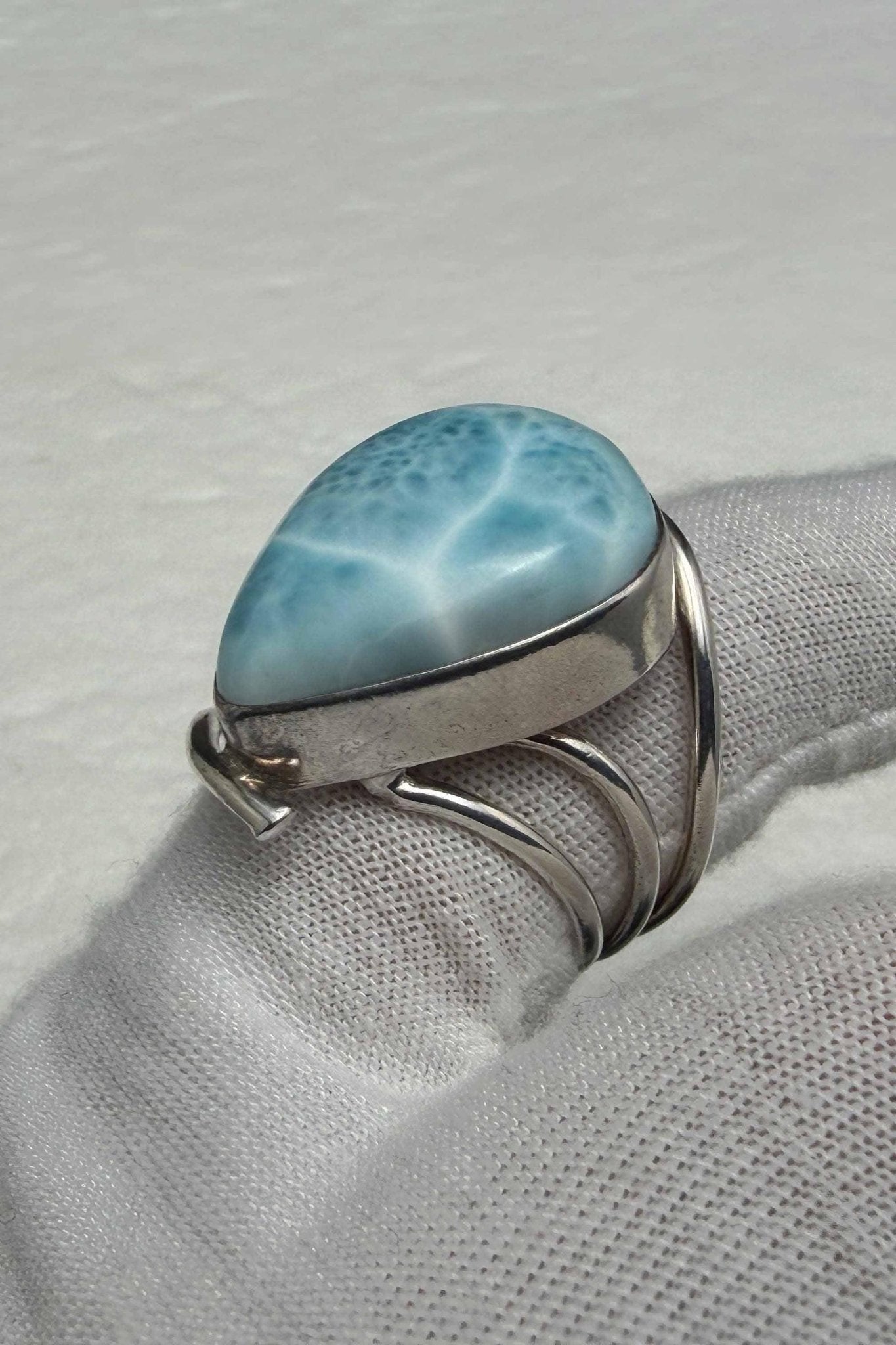 Sterling Silver Larimar Teardrop Ring Size 6.3/4 - Larimar Creations