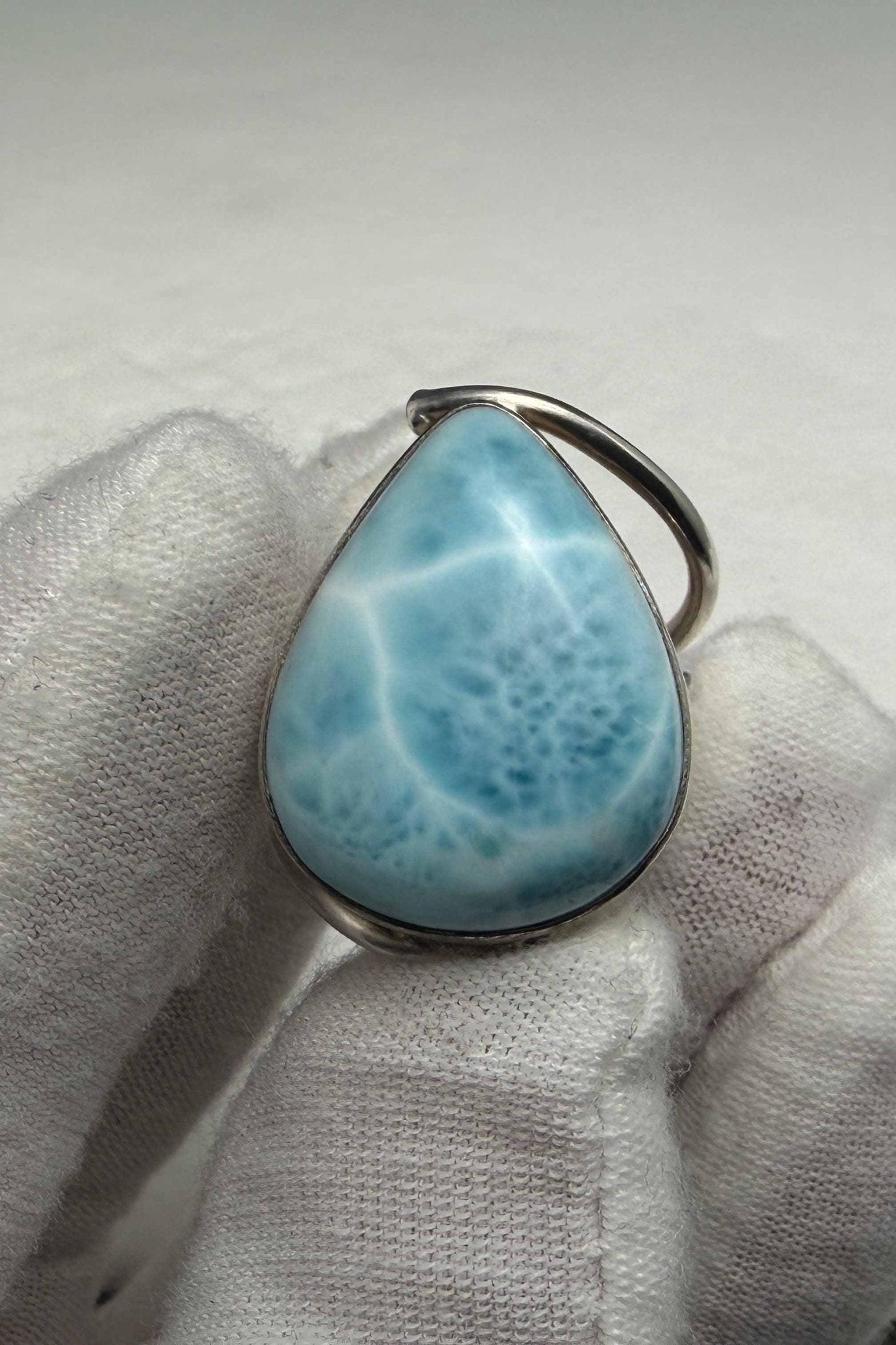 Sterling Silver Larimar Teardrop Ring Size 6.3/4 - Larimar Creations
