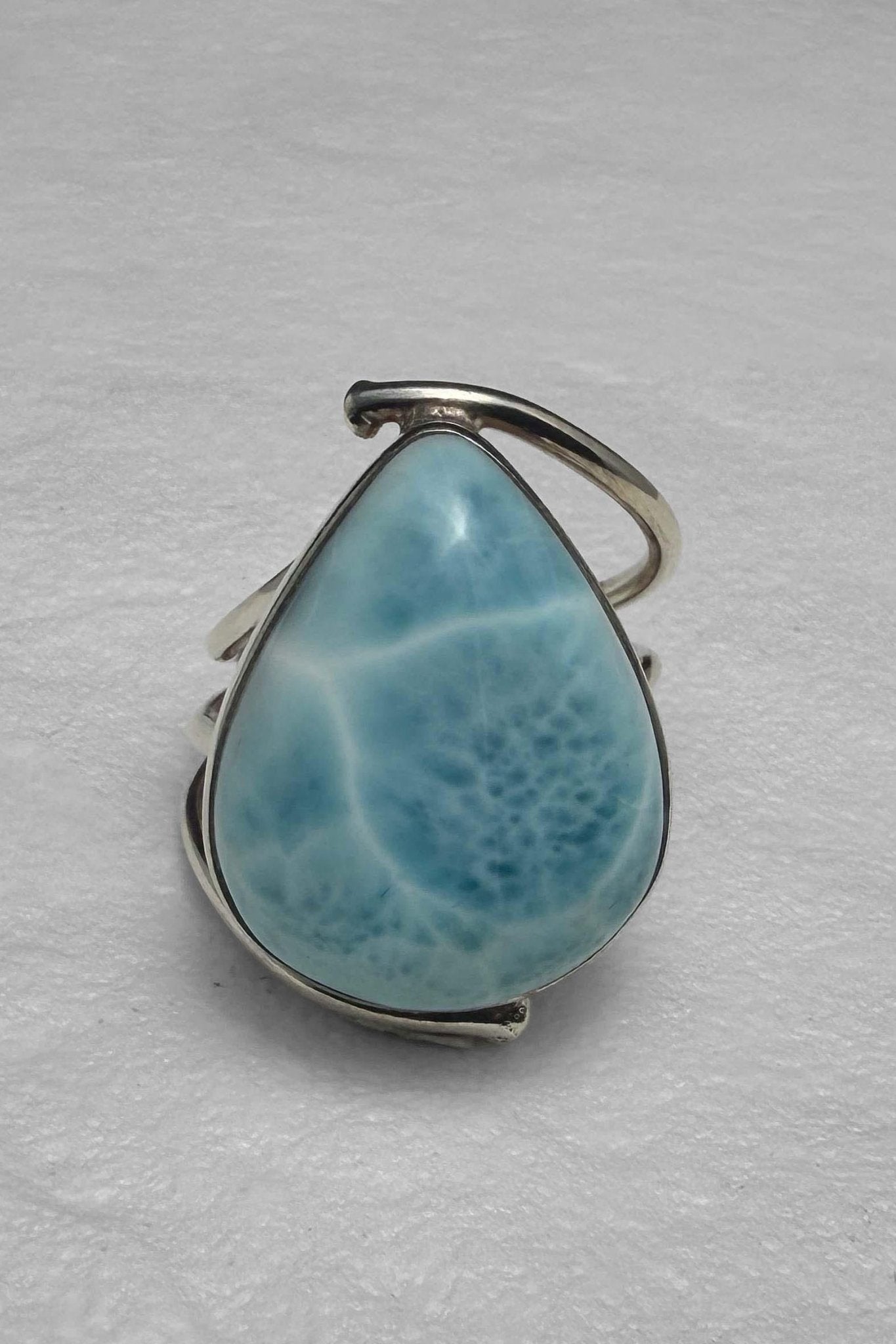Sterling Silver Larimar Teardrop Ring Size 6.3/4 - Larimar Creations