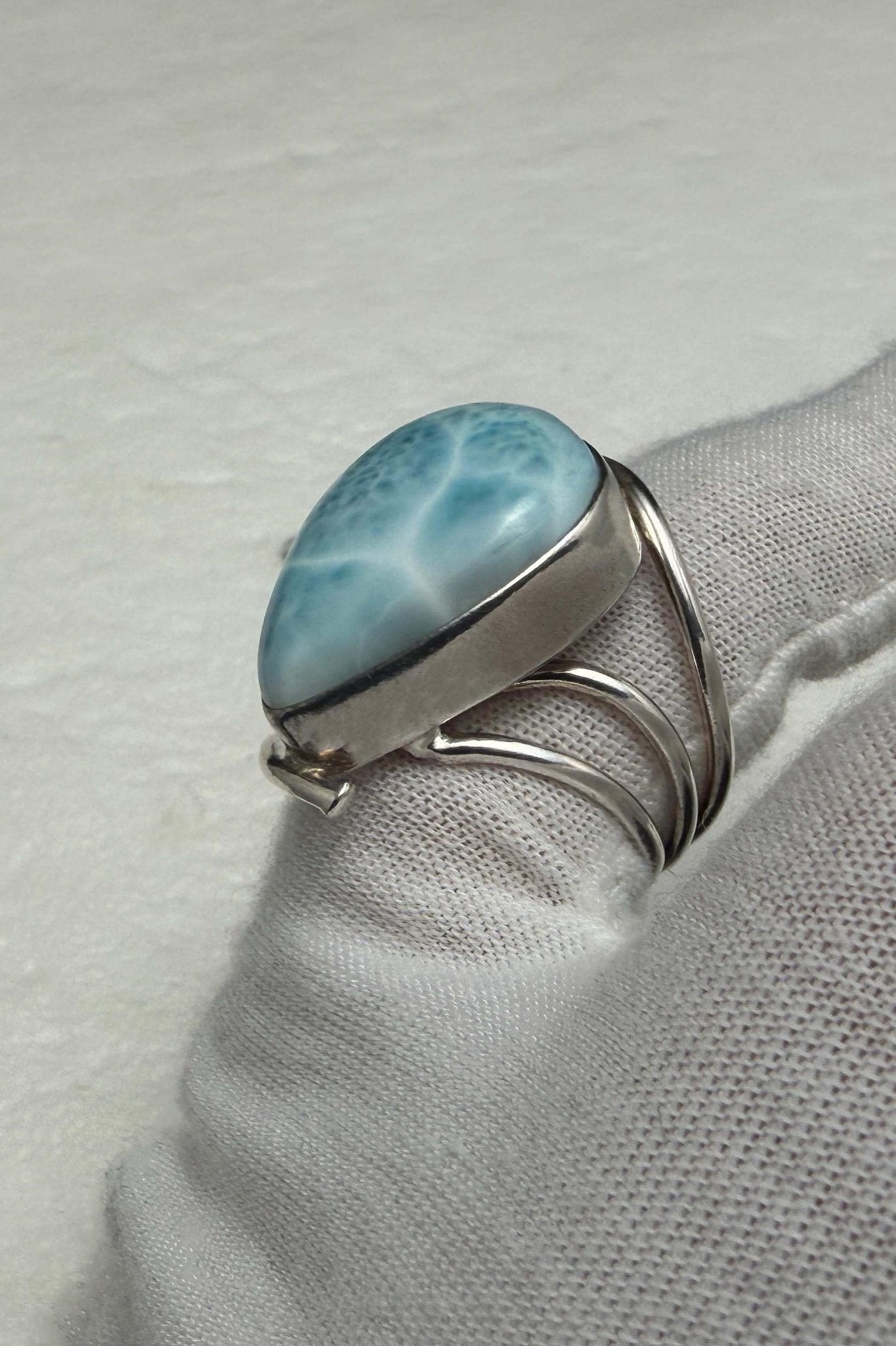Sterling Silver Larimar Teardrop Ring Size 6.3/4 - Larimar Creations