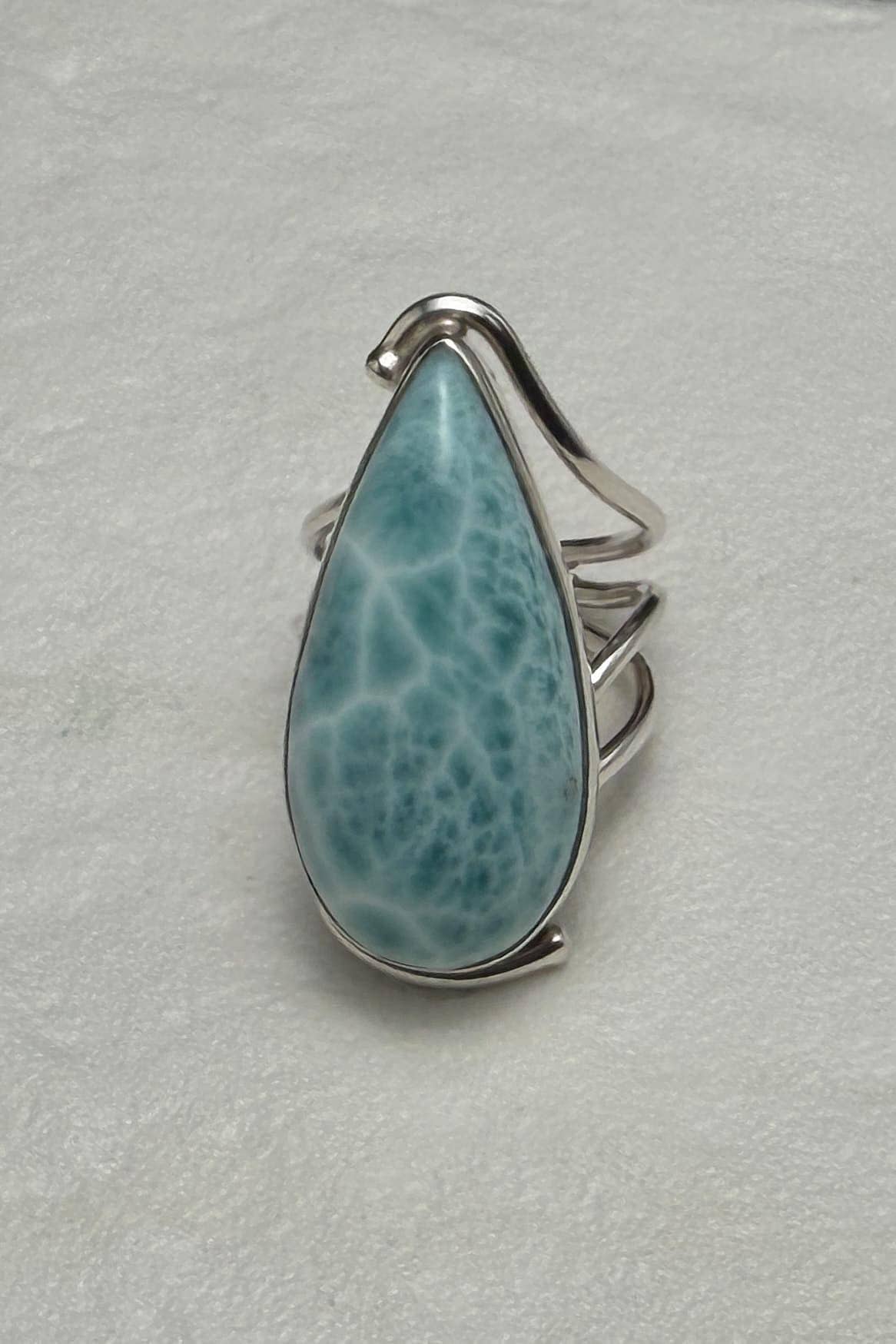 Sterling Silver Larimar Teardrop Ring Size 6.5 - Larimar Creations