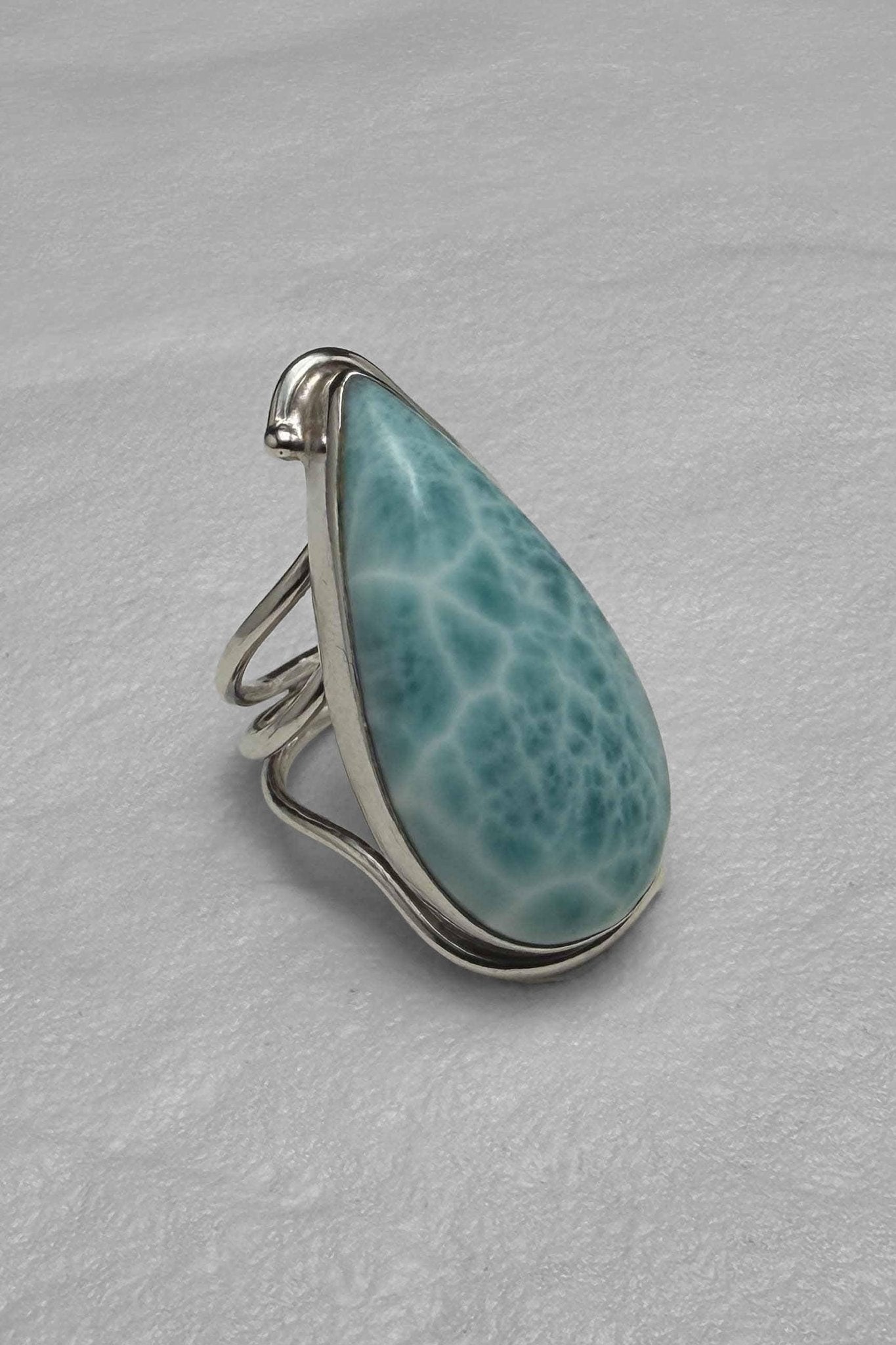 Sterling Silver Larimar Teardrop Ring Size 6.5 - Larimar Creations