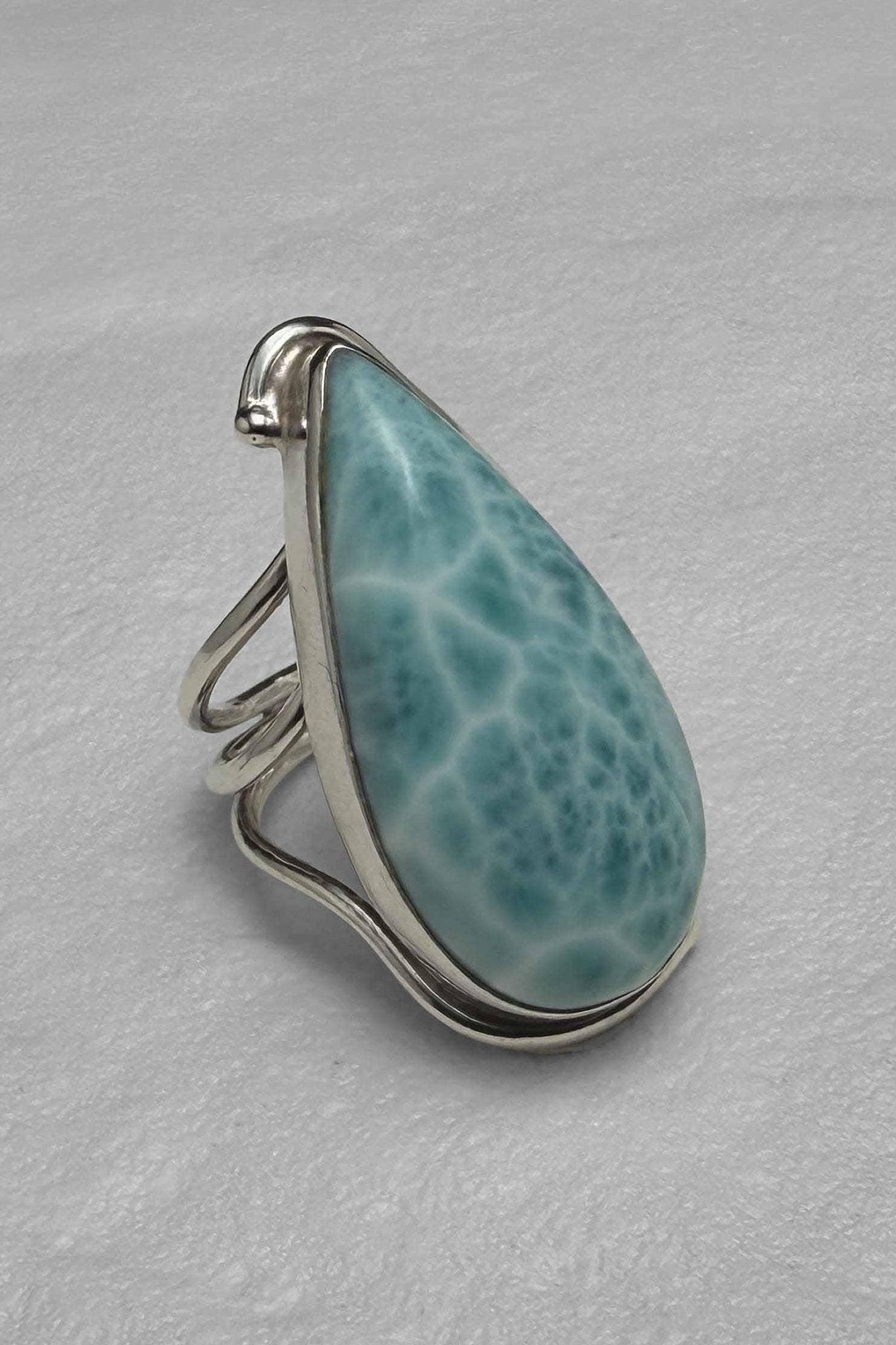Sterling Silver Larimar Teardrop Ring Size 6.5 - Larimar Creations