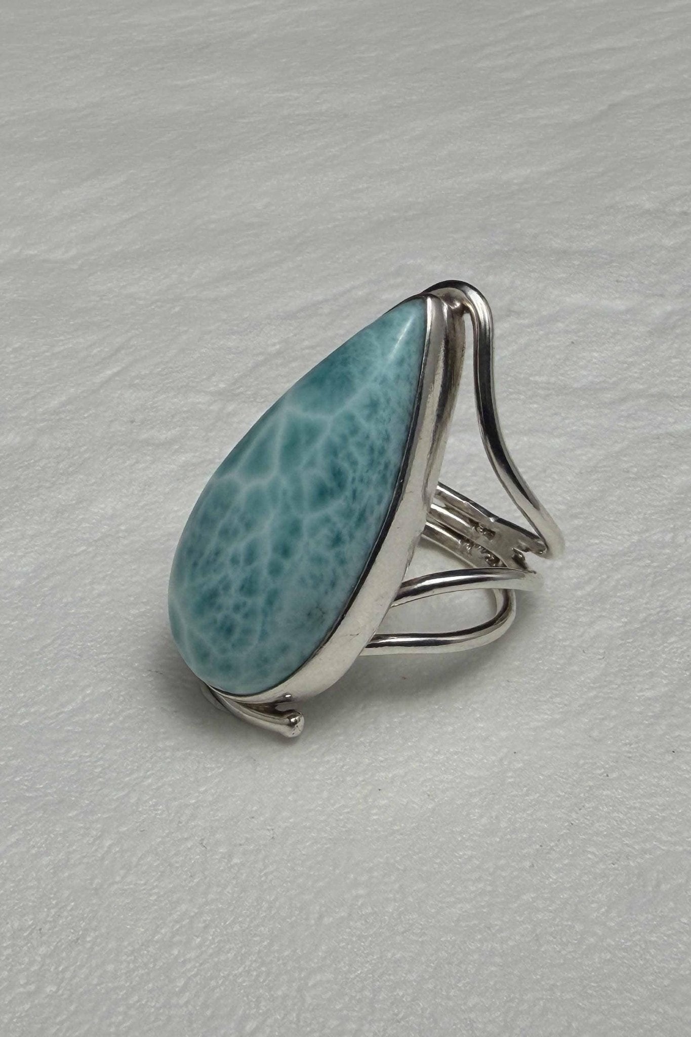 Sterling Silver Larimar Teardrop Ring Size 6.5 - Larimar Creations