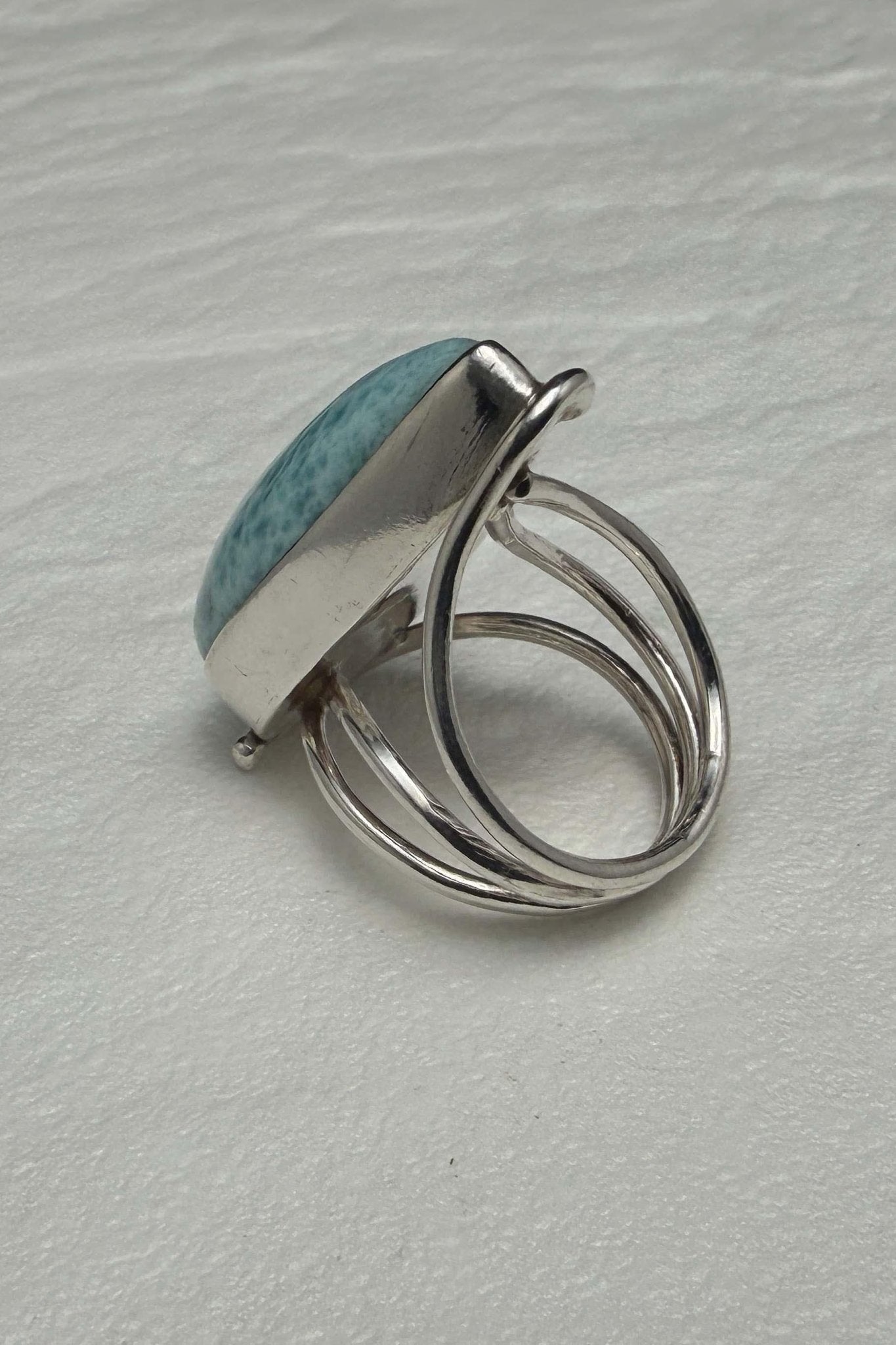 Sterling Silver Larimar Teardrop Ring Size 6.5 - Larimar Creations