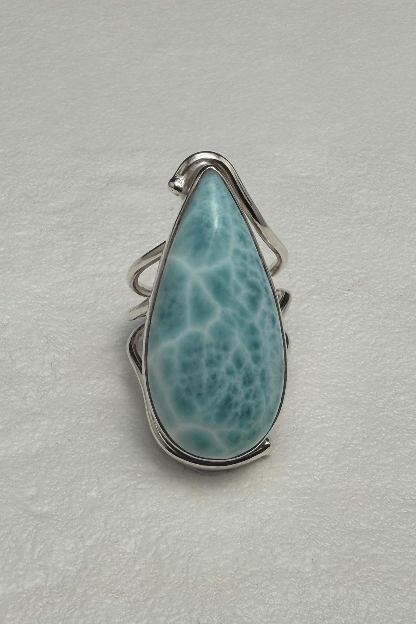 Sterling Silver Larimar Teardrop Ring Size 6.5 - Larimar Creations