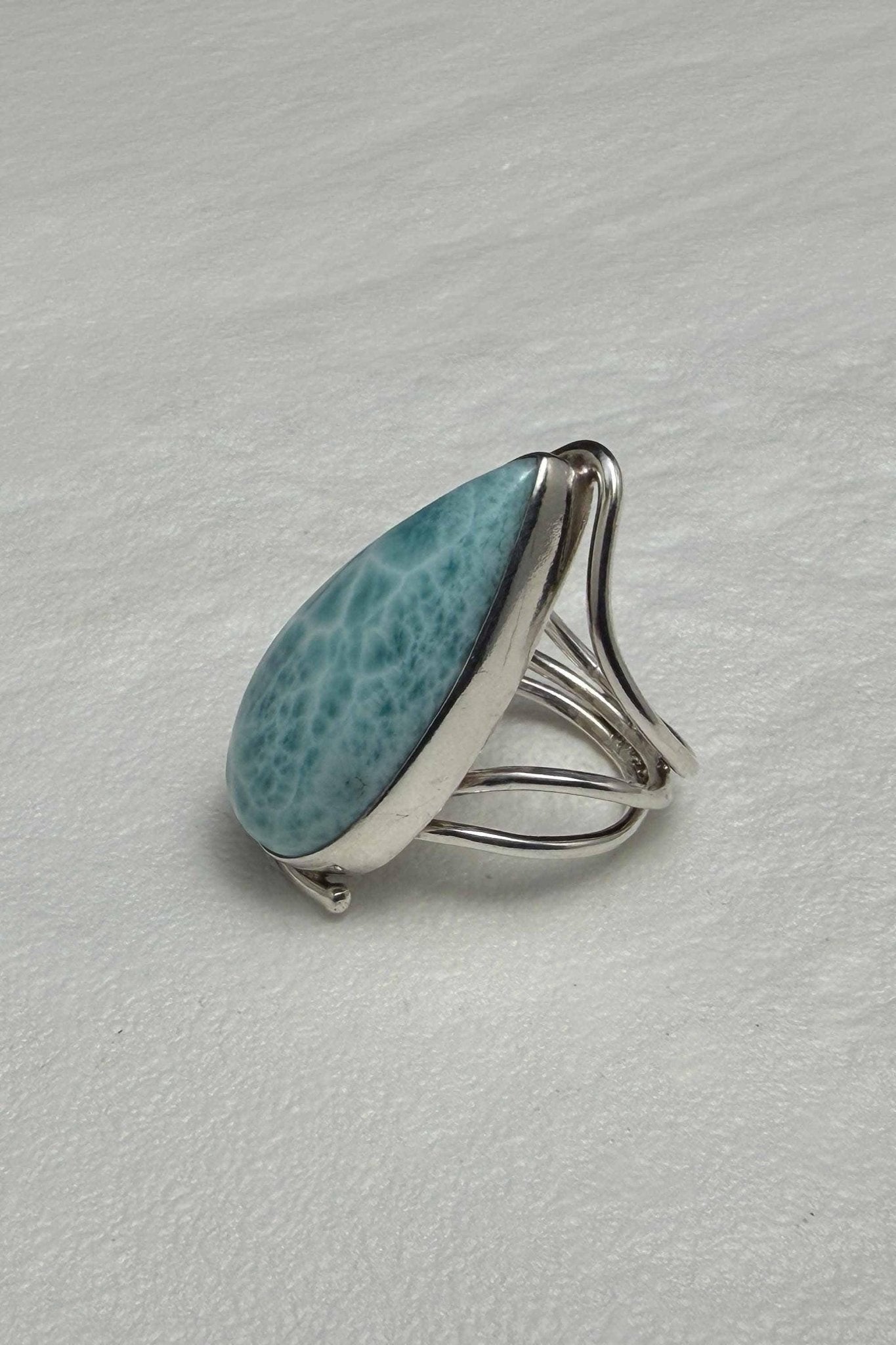 Sterling Silver Larimar Teardrop Ring Size 6.5 - Larimar Creations