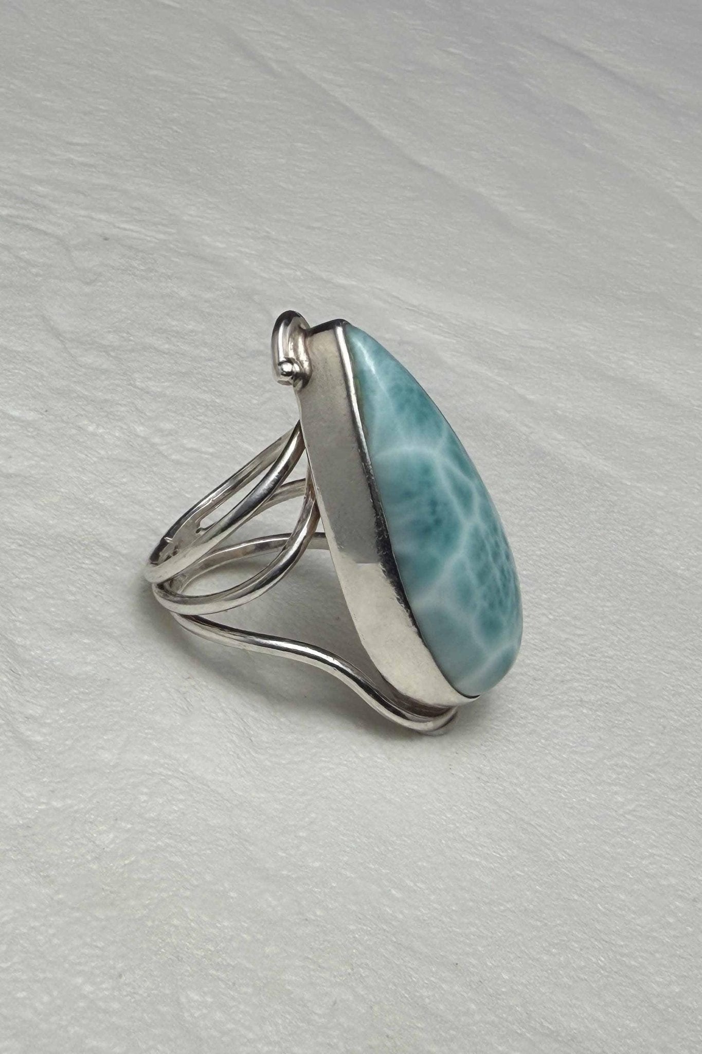 Sterling Silver Larimar Teardrop Ring Size 6.5 - Larimar Creations