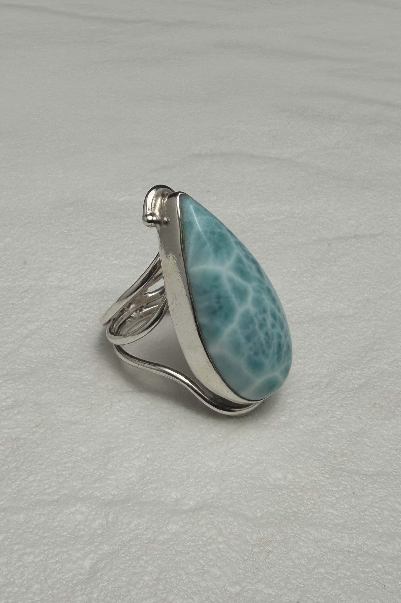 Sterling Silver Larimar Teardrop Ring Size 6.5 - Larimar Creations