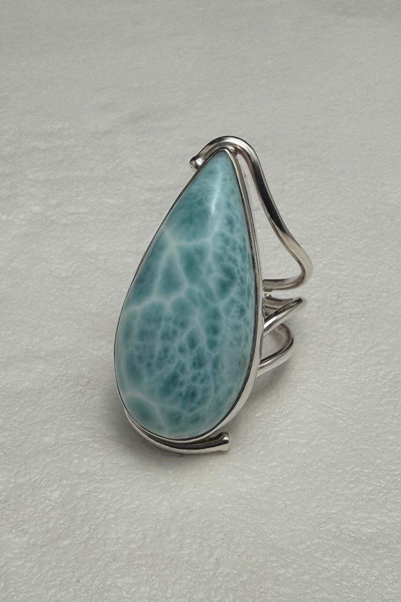 Sterling Silver Larimar Teardrop Ring Size 6.5 - Larimar Creations