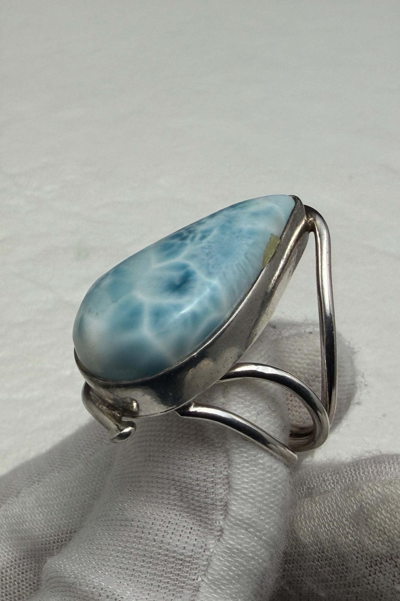 Sterling Silver Larimar Teardrop Ring Size 7 US - Larimar Creations