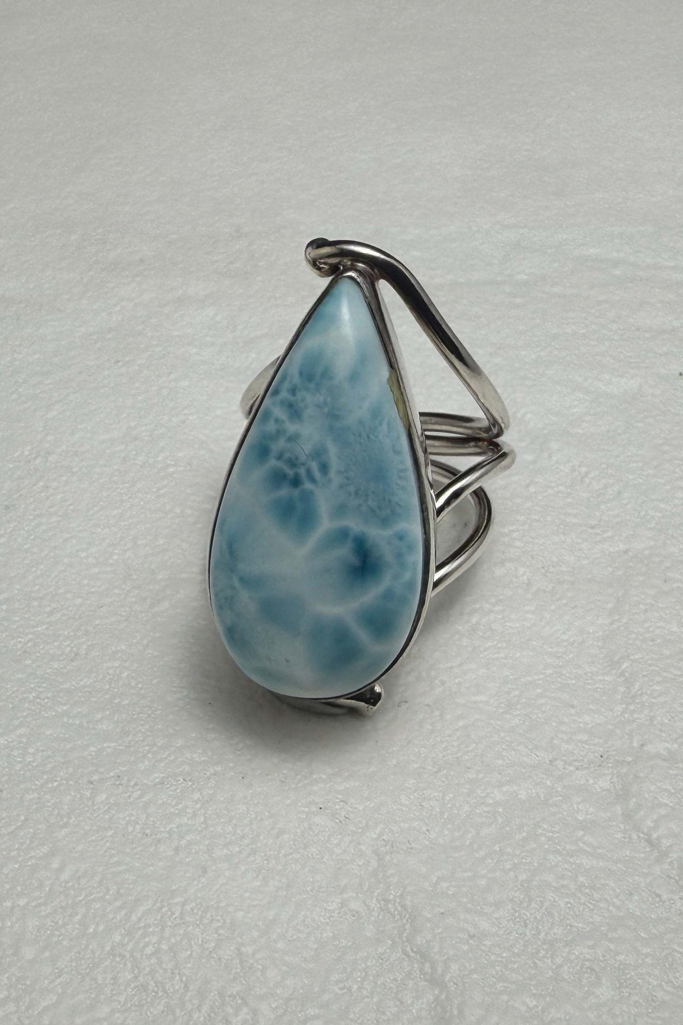 Sterling Silver Larimar Teardrop Ring Size 7 US - Larimar Creations