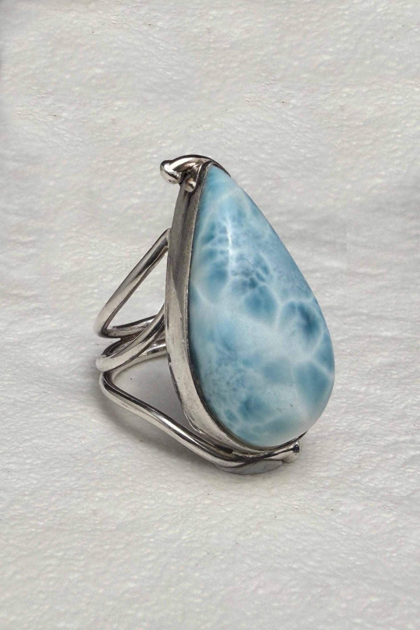 Sterling Silver Larimar Teardrop Ring Size 7 US - Larimar Creations