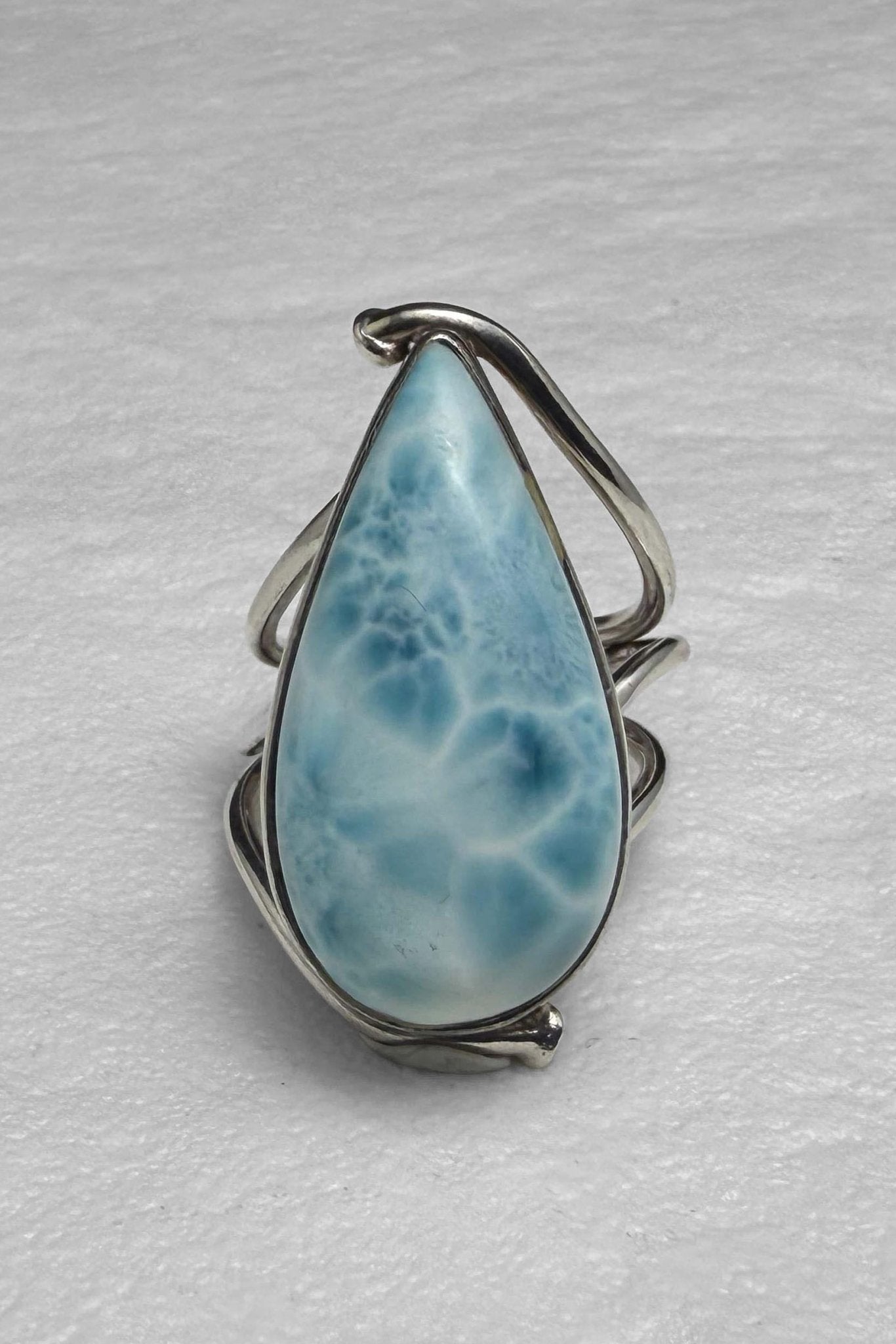 Sterling Silver Larimar Teardrop Ring Size 7 US - Larimar Creations