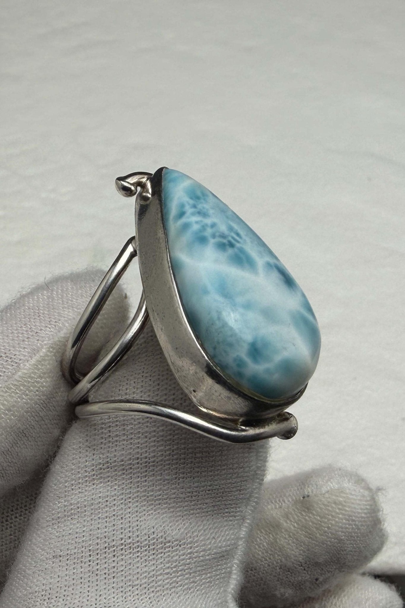 Sterling Silver Larimar Teardrop Ring Size 7 US - Larimar Creations