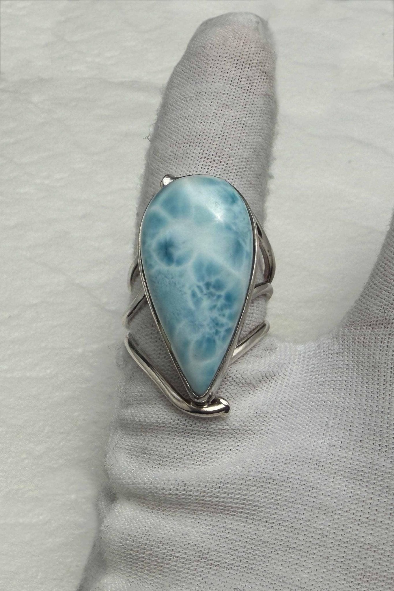 Sterling Silver Larimar Teardrop Ring Size 7 US - Larimar Creations