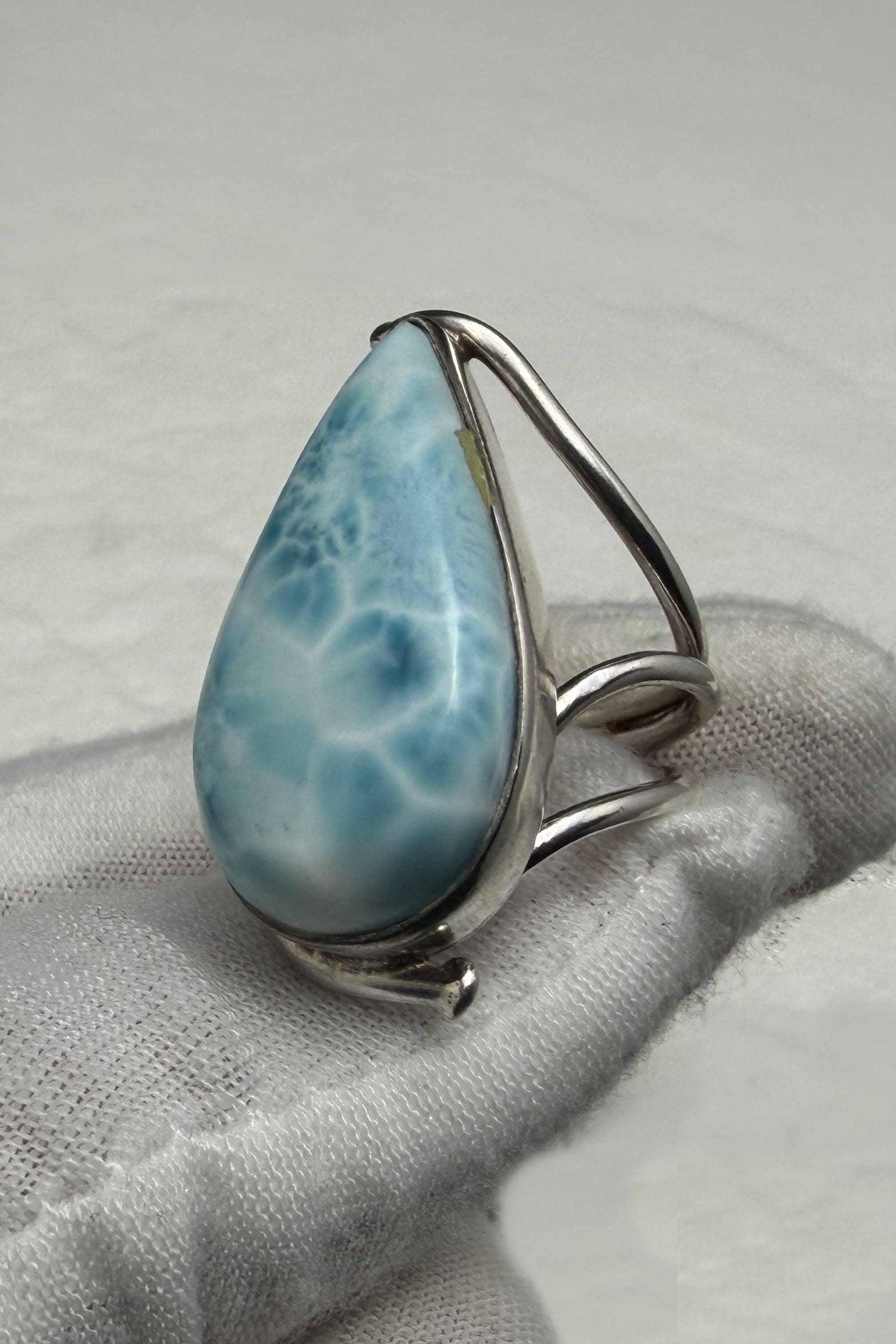 Sterling Silver Larimar Teardrop Ring Size 7 US - Larimar Creations