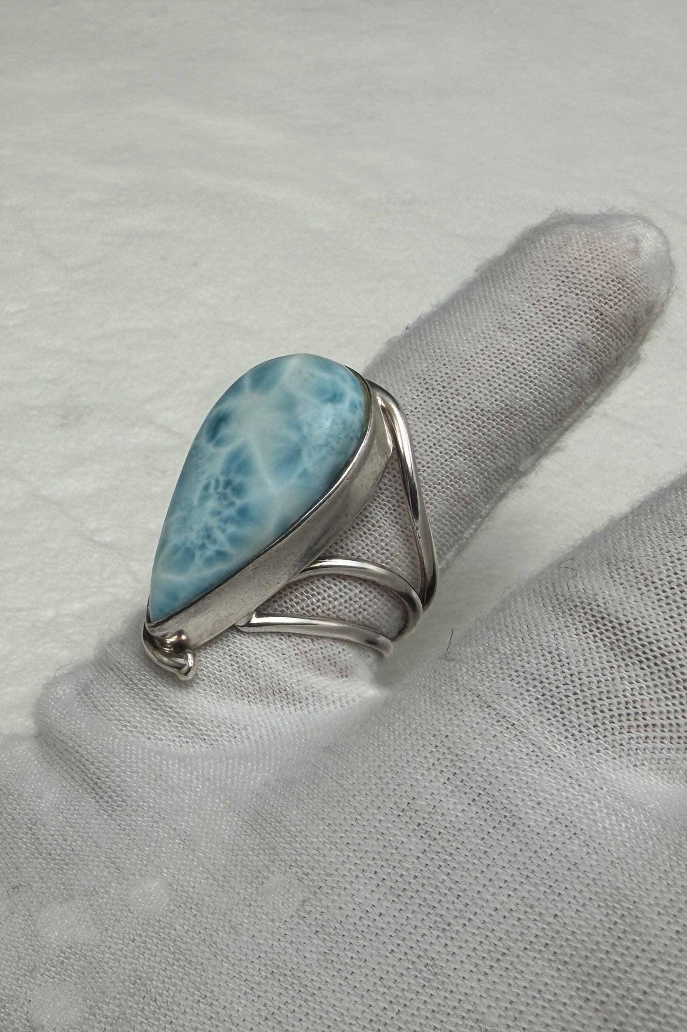 Sterling Silver Larimar Teardrop Ring Size 7 US - Larimar Creations