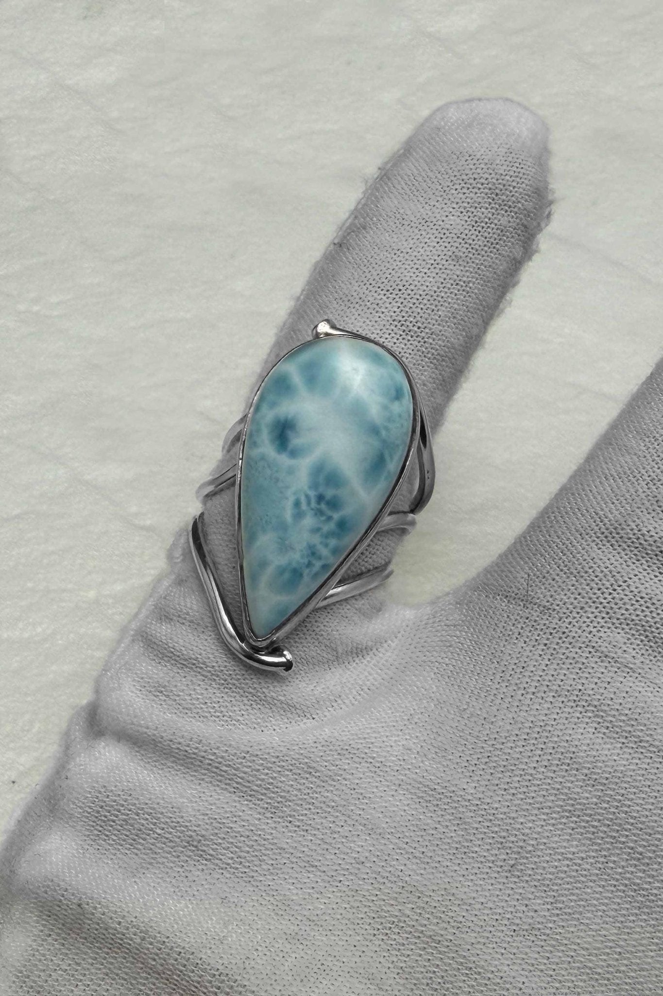 Sterling Silver Larimar Teardrop Ring Size 7 US - Larimar Creations
