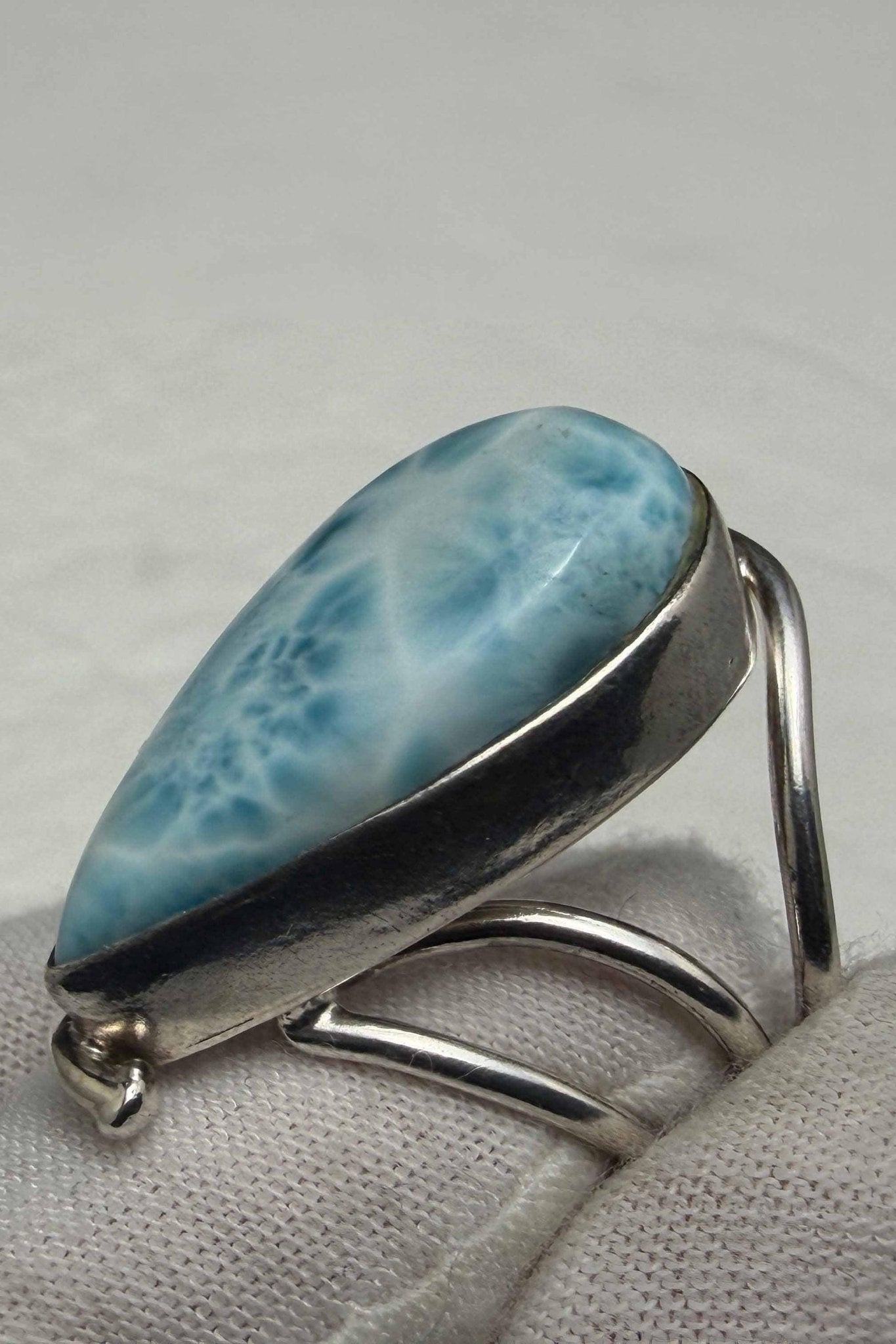 Sterling Silver Larimar Teardrop Ring Size 7 US - Larimar Creations