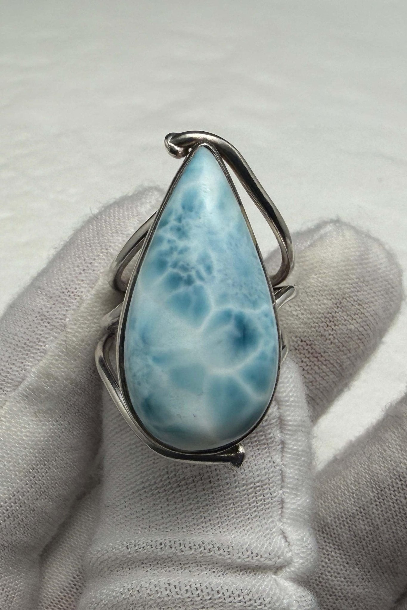 Sterling Silver Larimar Teardrop Ring Size 7 US - Larimar Creations