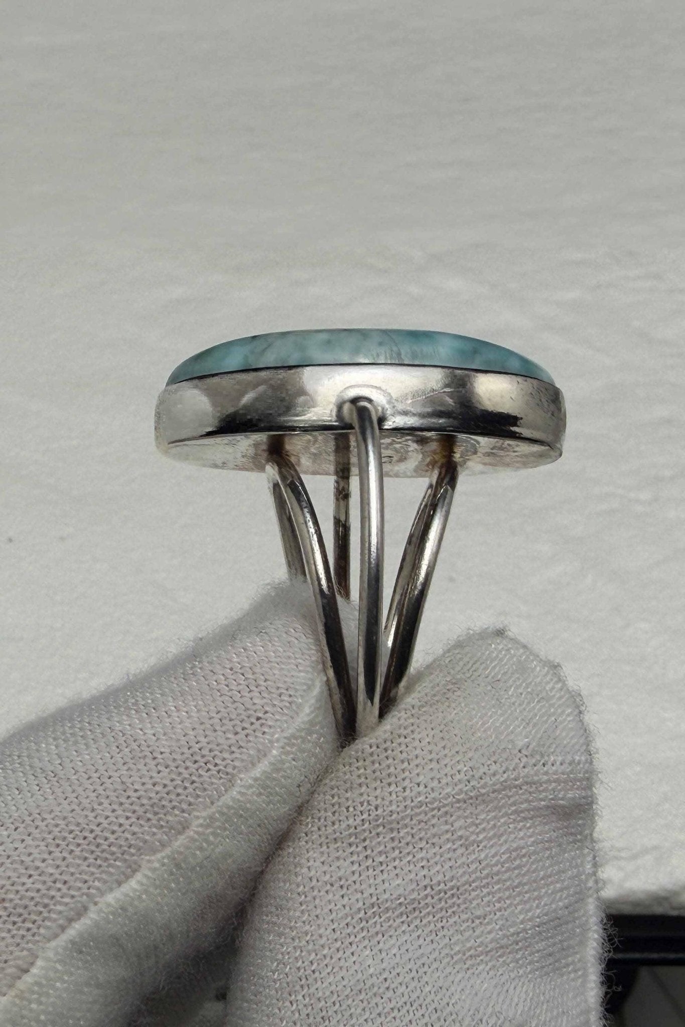 Sterling Silver Larimar Teardrop Ring Size 8 US - Larimar Creations