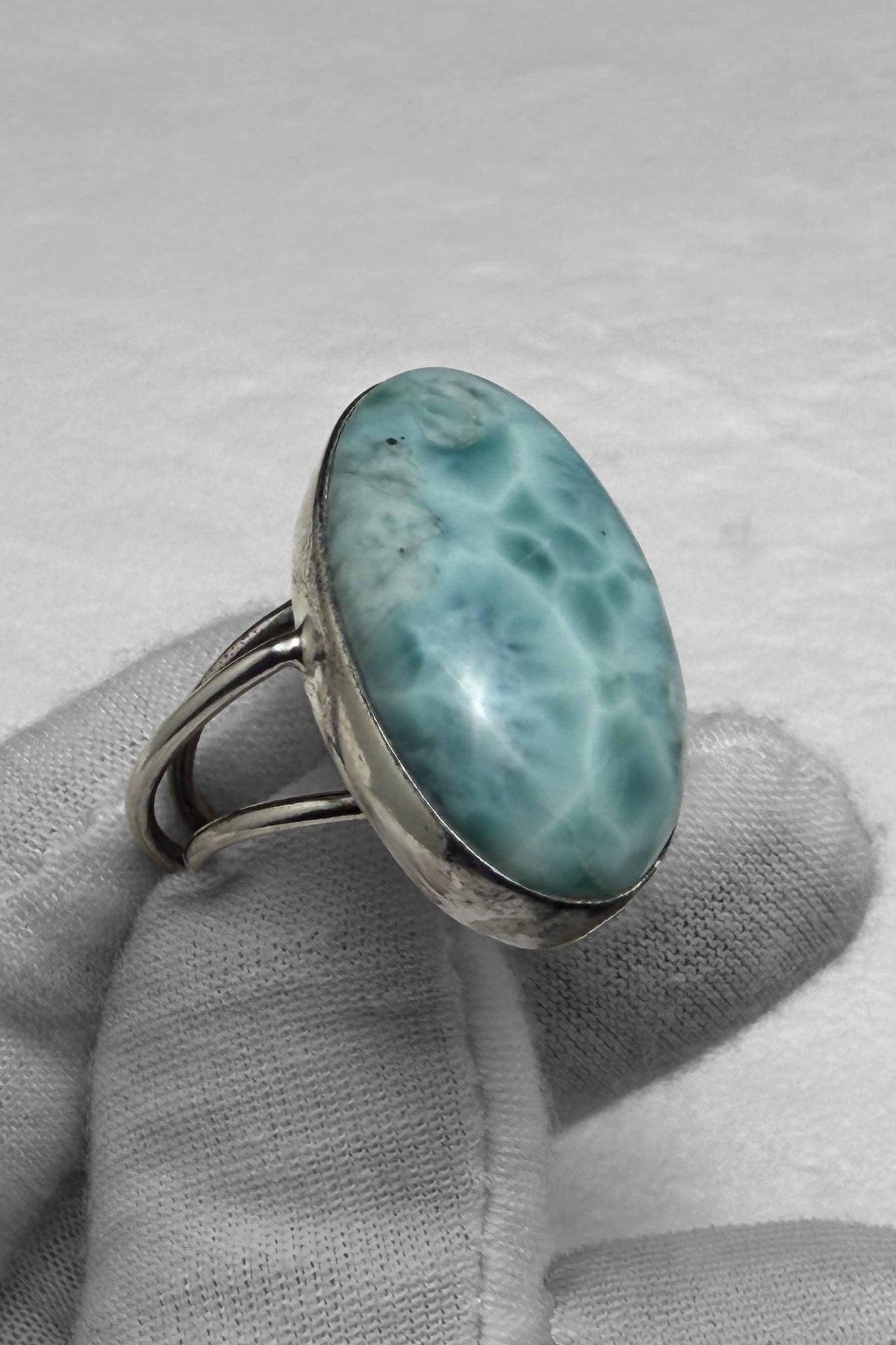 Sterling Silver Larimar Teardrop Ring Size 8 US - Larimar Creations