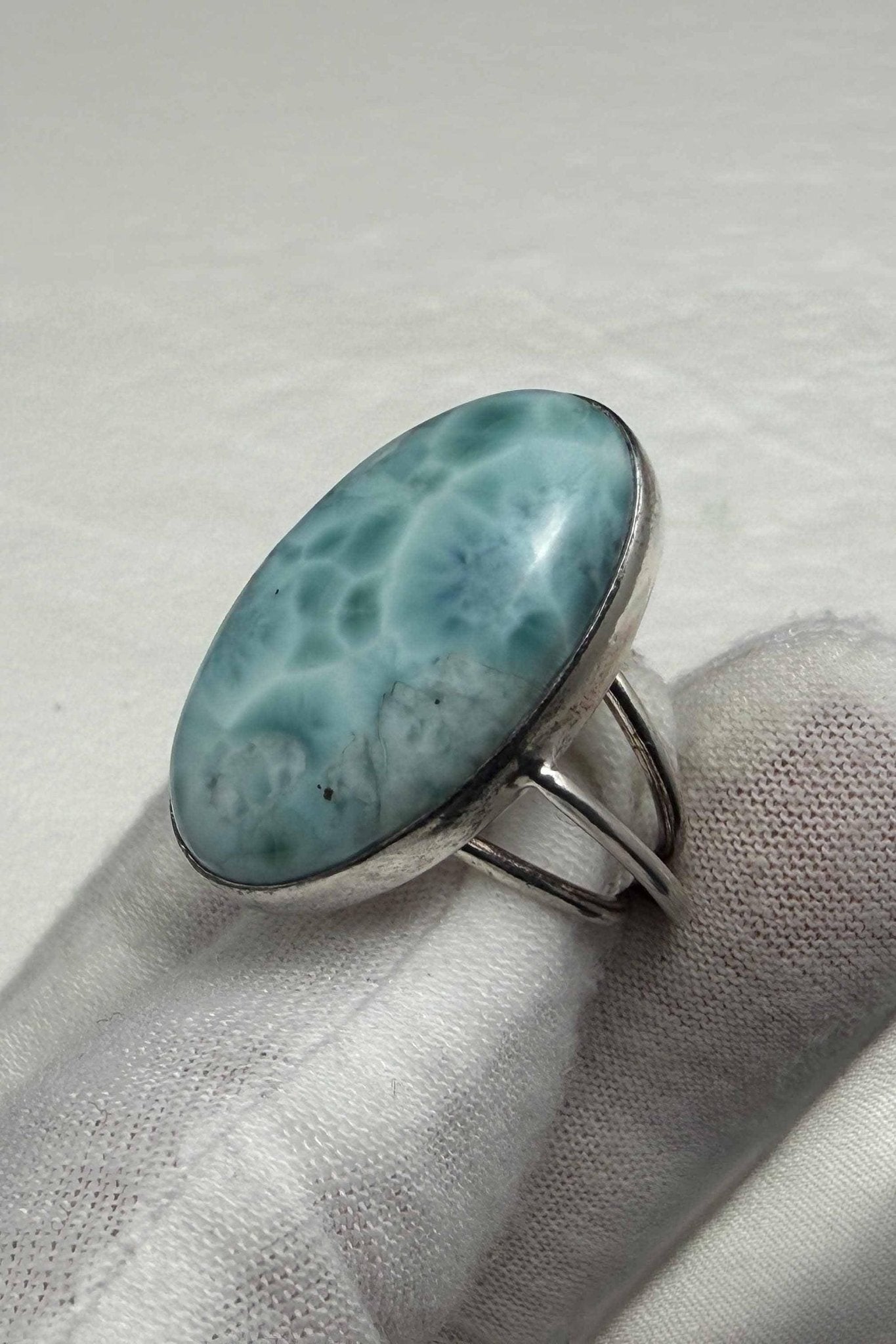 Sterling Silver Larimar Teardrop Ring Size 8 US - Larimar Creations