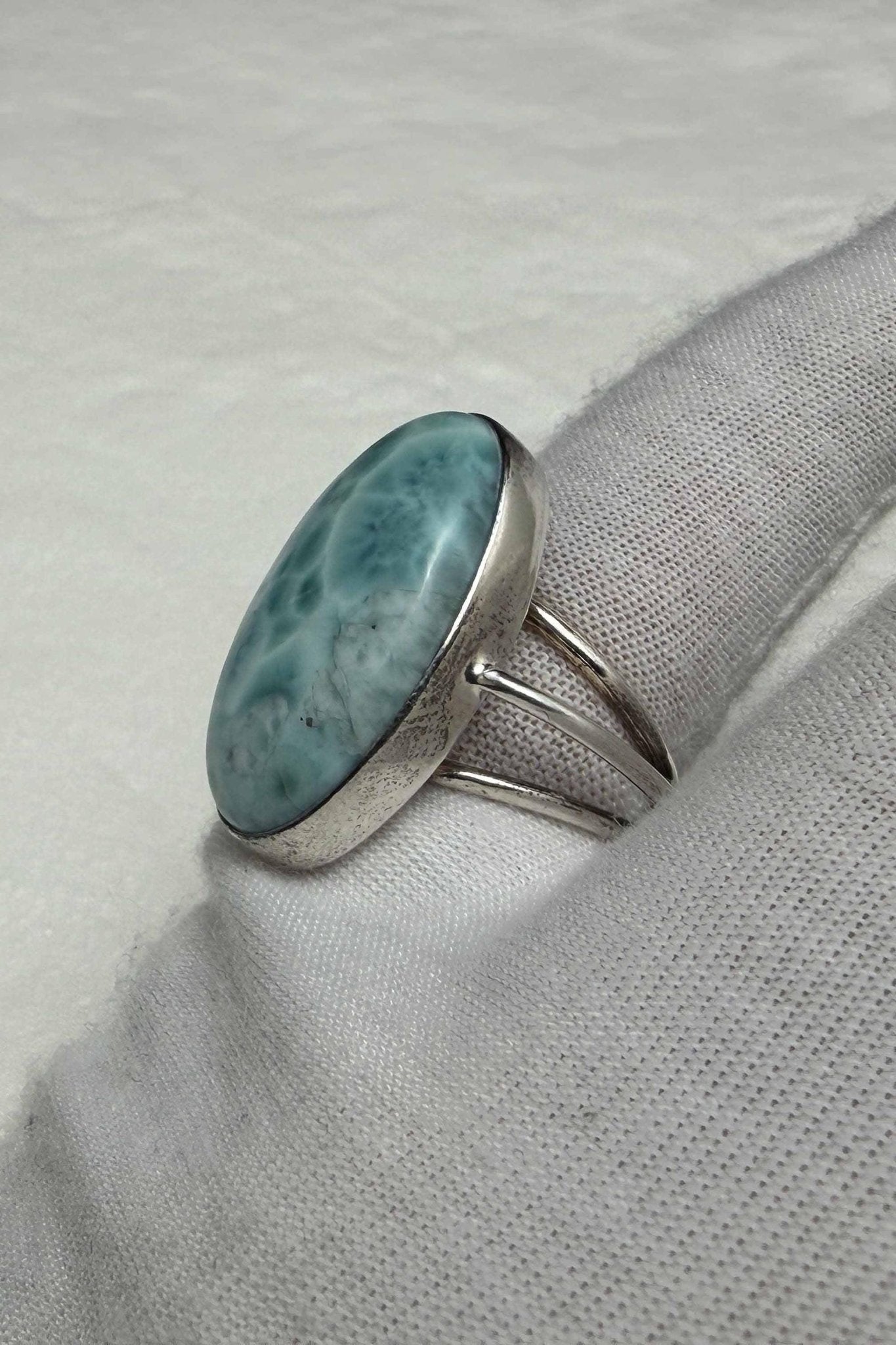 Sterling Silver Larimar Teardrop Ring Size 8 US - Larimar Creations