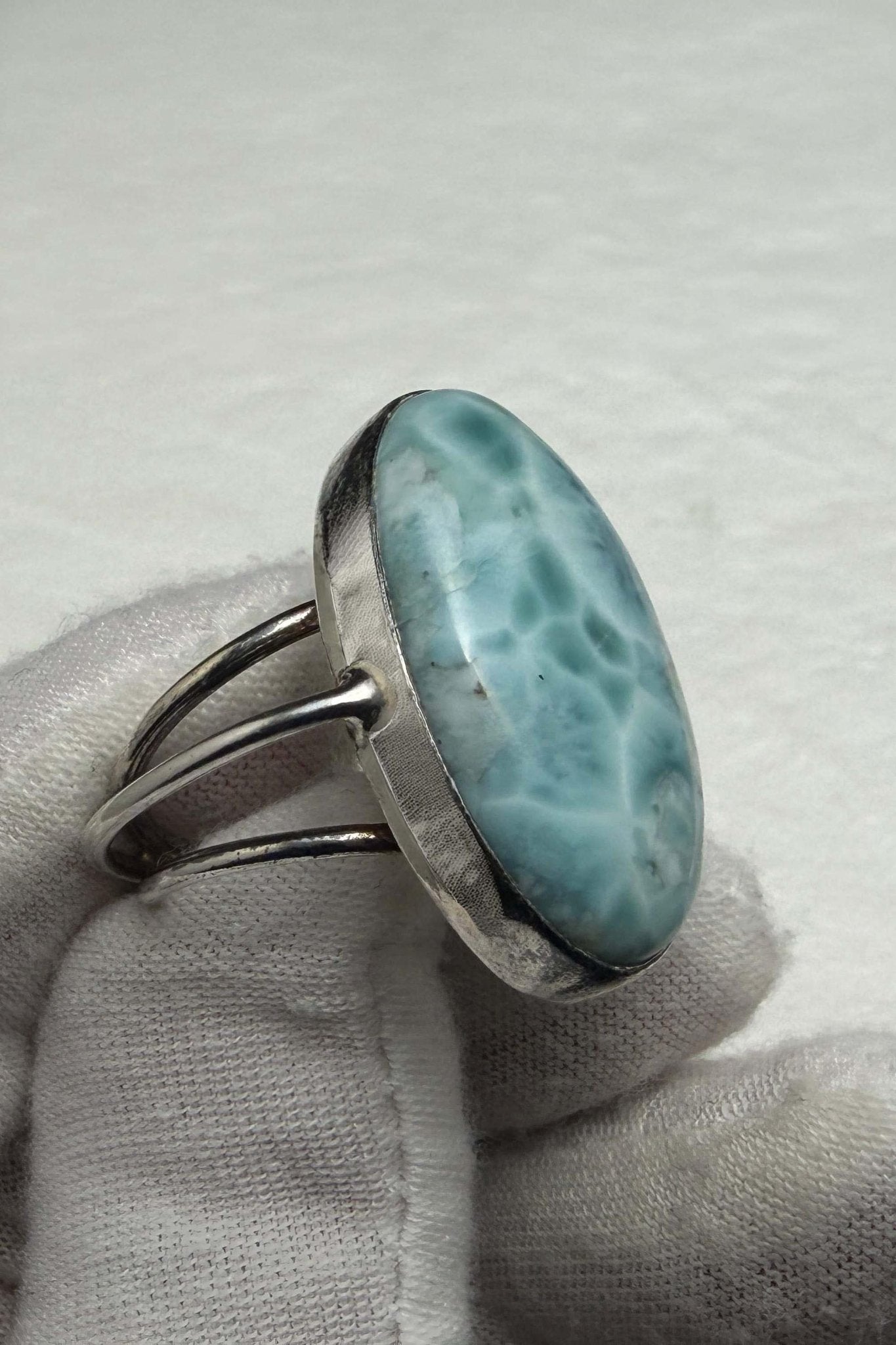 Sterling Silver Larimar Teardrop Ring Size 8 US - Larimar Creations