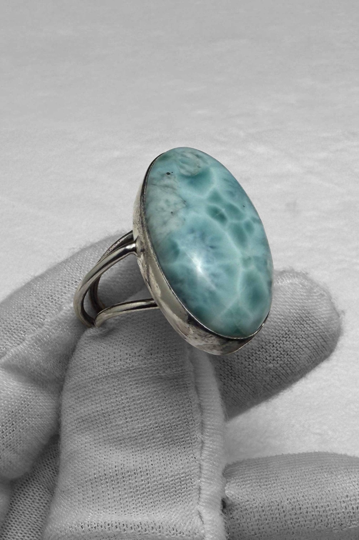 Sterling Silver Larimar Teardrop Ring Size 8 US - Larimar Creations